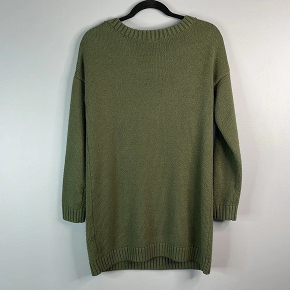 GARAGE Cable Knit Tunic Sweater Olive Green Long  Sleeve Round Neck Size Large - Picture 6 of 10